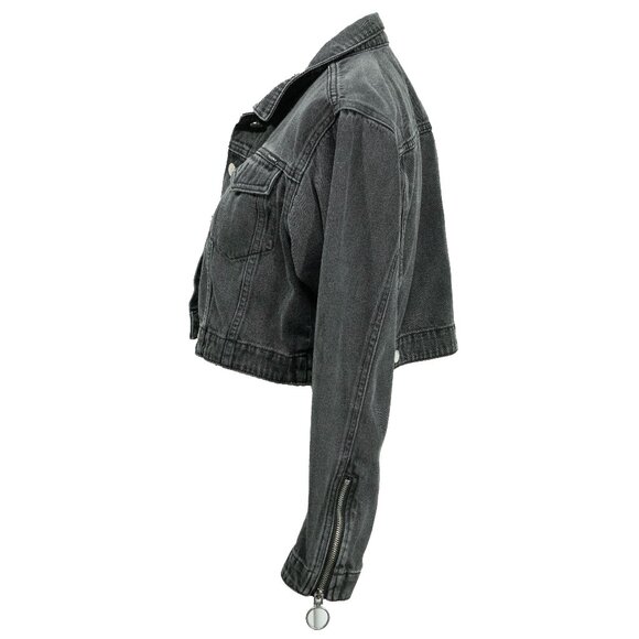 Volcom Crop N Block Denim Jacket Grey Black Boxy Retro 90s Skater Trucker Jacket - Picture 9 of 14